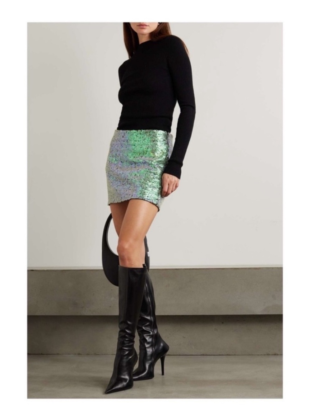 New! Helmut Lang Mirror Iridescent Sequin Mesh Mini Skirt - Picture 2 of 11